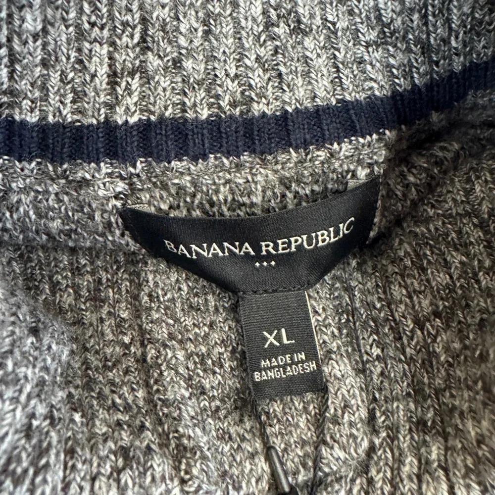 Banana Republic Sweater Mens XL Gray Marled Mock Neck Button Eco Knit
